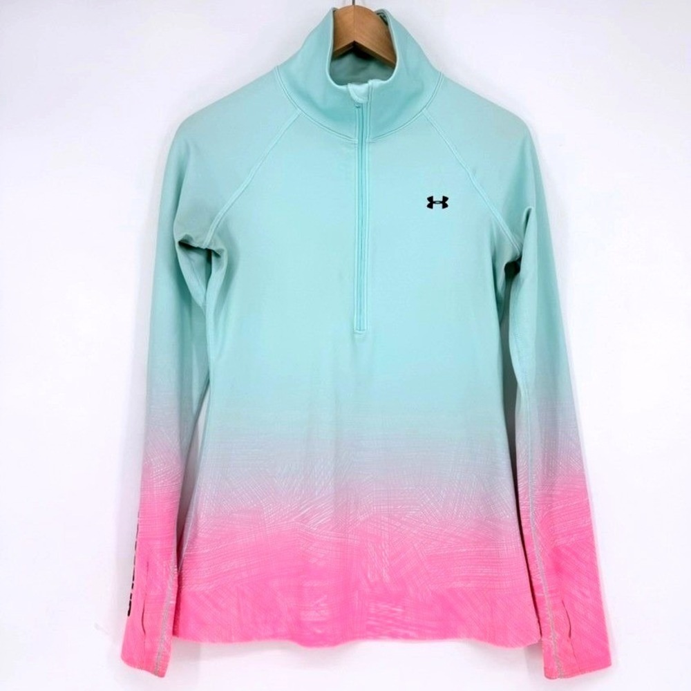 Under Armour Teal Pink Ombre Quarter Zip Pullover Thumbhole Active Mermaid S